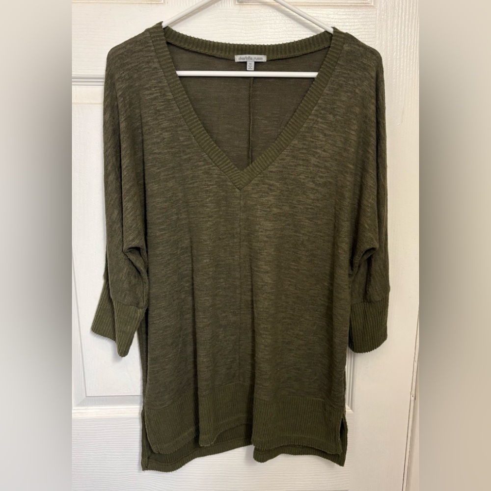 Charlotte Russe Olive V-Neck Knit Sweater